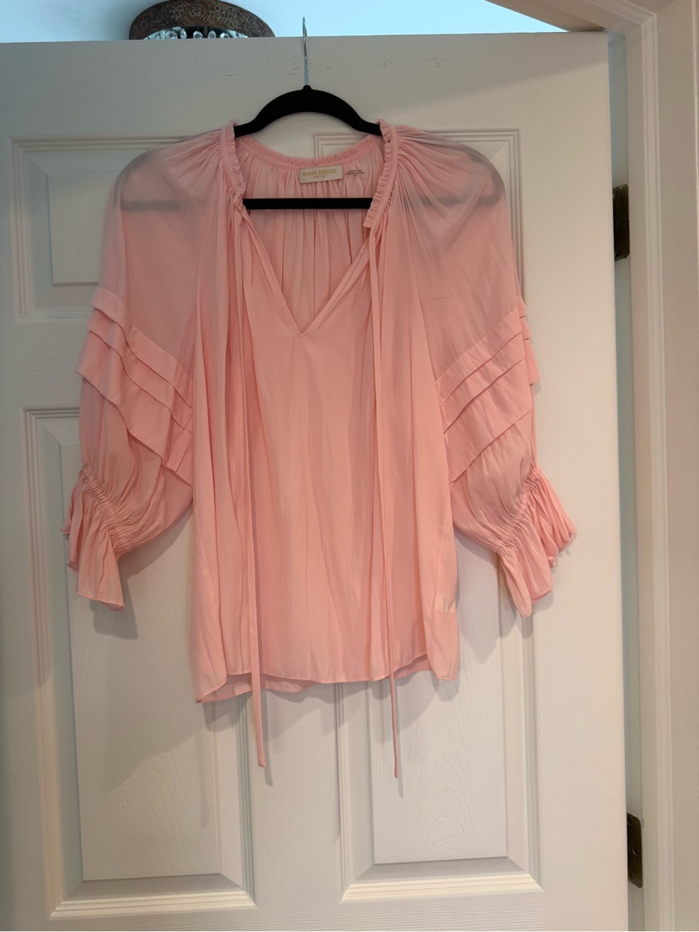 Rachel Zoe Blush Pink V-Neck Peasant Blouse with Ties
